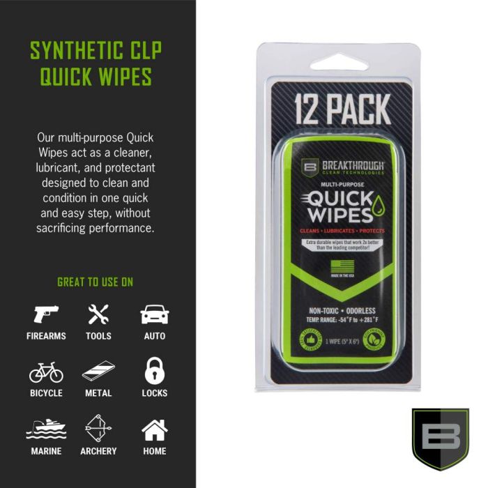 SYNTHETIC CLP QUICK WIPES - 12 PACK - (5" X 6" WIPES)