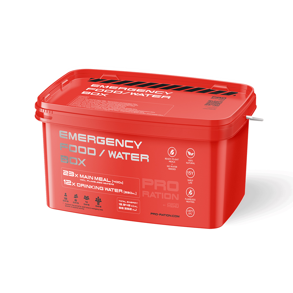 Pro Ration | Emergency Food/Water Box | 15 års holdbarhed | MRE | 14500g