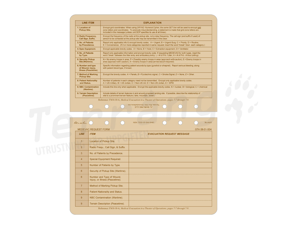 Loose Leaf Tan 9 Line MEDEVAC